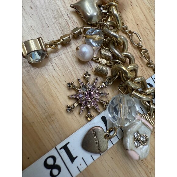 Betsey Johnson Charm Bracelet Stretch Gold/Pearl With Rhinestones For Craft/Harv - Picture 1 of 9